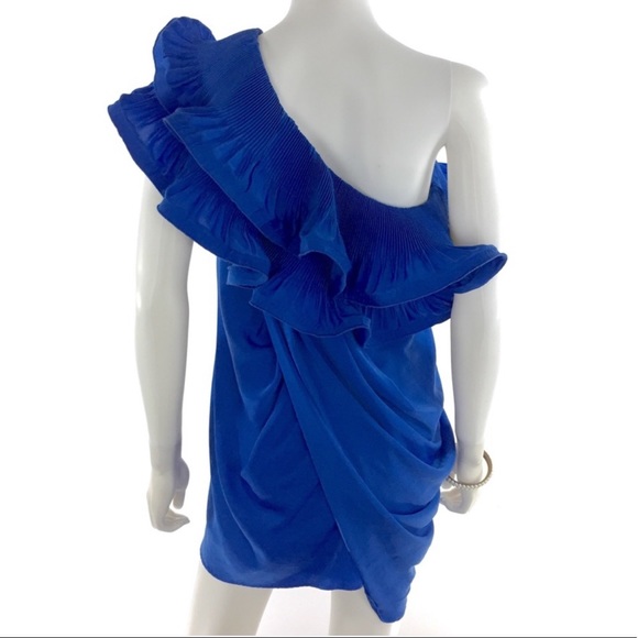 💕SALE BCBGMAXAZRIA Blue One Shoulder Ruffle Dress - Picture 7 of 11